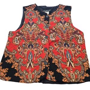 Carole Little Quilted Paisley Vest Red Black Women's Size Large